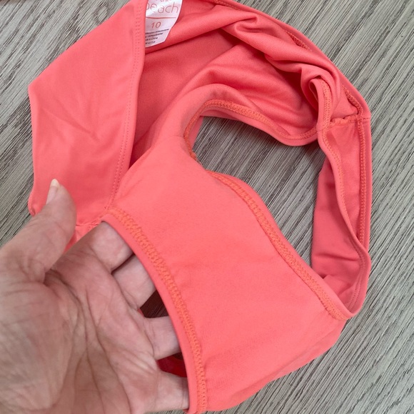 ON THE BEACH Shirred Sweetheart Neckline Salmon Pink Halter Tankini Set Size 10 - Picture 12 of 14